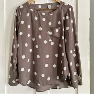 LOFT gray and white polka dot blouse